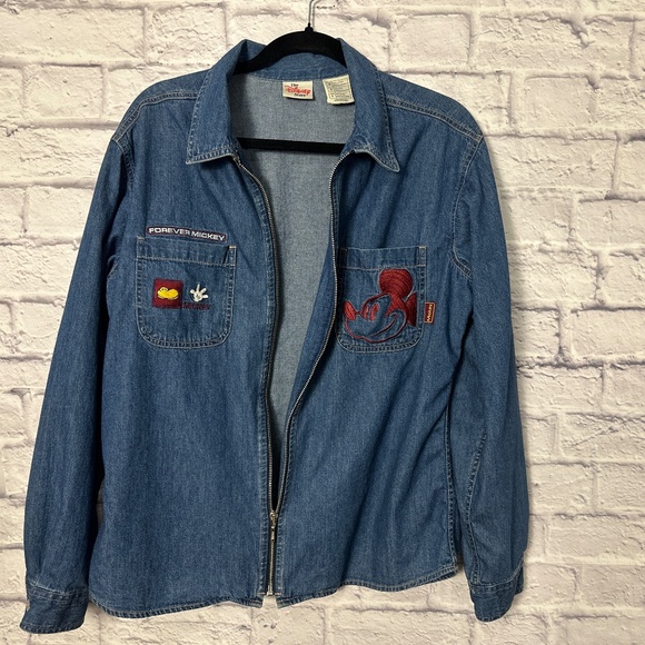 Disney Forever Mickey Embroidered Denim Zip-Up Jacket Shirt - Picture 5 of 15